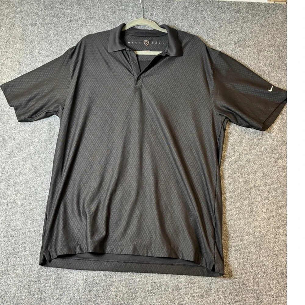 Nike Golf Polo Shirt Dri-FIT Black Diamond‎ Weave Short Sleeve Athletic Mens-L